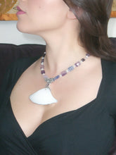 Mother of Pearl Carved Pendant & Fluorite Necklace.