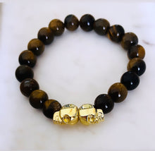 Tigers Eye Gold Skull Stretch Bracelet.