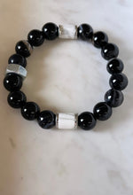 SOLD~Black Jasper, White Turquoise Tube, Silver Hardware Stretch Bracelet.