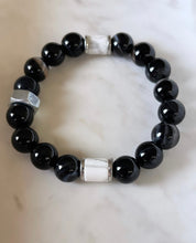 SOLD~Black Jasper, White Turquoise Tube, Silver Hardware Stretch Bracelet.