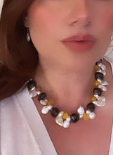 Keshi Pearls Necklace with Natural Raw Garnet, Citrine Briolettes, and 14k Gold Clasp