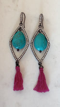 Turquoise Pavé Frame Tassel Earrings