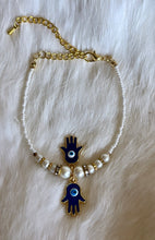 White Double Hamsa Hand Anklet.