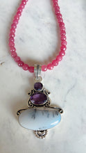 SOLD~Pink Topaz Necklace with Amethyst and Dendritic Opal Sterling Silver Pendant