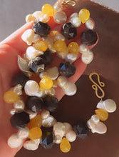 Keshi Pearls Necklace with Natural Raw Garnet, Citrine Briolettes, and 14k Gold Clasp
