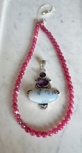 SOLD~Pink Topaz Necklace with Amethyst and Dendritic Opal Sterling Silver Pendant