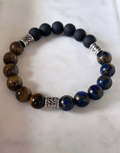 Tiger Eye, Jasper and Matte Black Agate 10MM Stretch Bracelet.