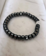 Hematite Rondelle White Turquoise Tube Stretch Bracelet