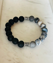Black Lava and Blue Agate 10MM Stretch Bracelet.