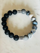 Black Lava and Blue Agate 10MM Stretch Bracelet.