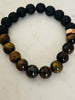 SOLD~Raw Black Lava, Tiger Eye & Copper Hardware Stretch Bracelet.