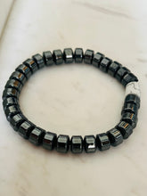 Hematite Rondelle White Turquoise Tube Stretch Bracelet