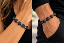 Black Lava Lentil Stone & Hematite Cube Stone Stretch Bracelet