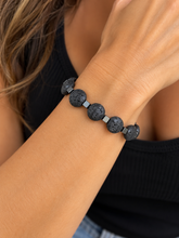 Black Lava Lentil Stone & Hematite Cube Stone Stretch Bracelet