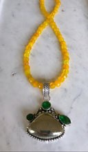 SOLD~Yellow Jade Necklace with Pyrite and Emerald Quartz Sterling Silver Pendant