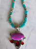 Serpentine and Jasper Necklace with Purple Turquoise and Garnet Sterling Silver Pendant