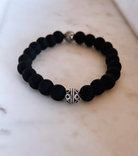 Matte Black Agate Bali Beaded Stone Bracelet.
