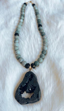 Open Black Crystal Druzy Pendant Surrounded by Serpentine.