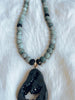Open Black Crystal Druzy Pendant Surrounded by Serpentine.