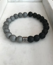 Black Lava & Natural Druzy stone stretch bracelet.