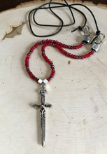SOLD~Ruby-Agate & Hematite Medieval Sword Necklace