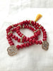 SOLD~Red beaded charm crystal stack bracelets.