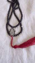 Black Onyx Hamsa Hand Mala Necklace.