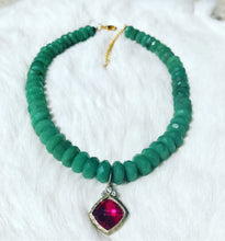 SOLD~ Aventurine necklace w/vintage garnet center stone.