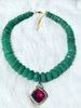 SOLD~ Aventurine necklace w/vintage garnet center stone.