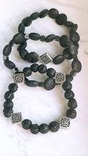 Black Lava Stone & Carved Celtic Stretch Bracelet