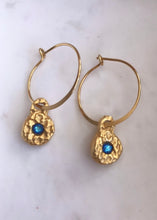 Hammered Gold Aquamarine Hoop Earrings
