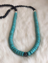 Turquoise Heishi and Black Lava Beaded Stone Necklace.