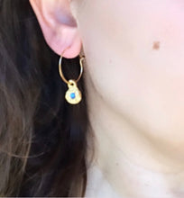 Hammered Gold Aquamarine Hoop Earrings