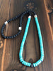 Turquoise Heishi and Black Lava Beaded Stone Necklace.