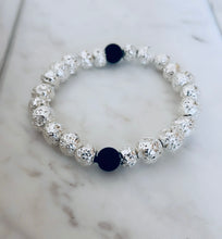 Silver Lava Stone & Matte Onyx Stretch Bracelet.