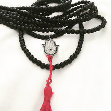 Black Onyx Hamsa Hand Mala Necklace.