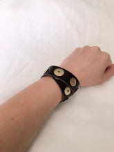 Dark brown leather double-wrap bracelet