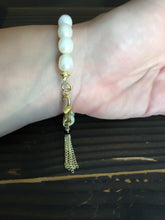 SOLD~Fresh Water Pearls & Carved Turquoise Buddha center stretch bracelet.