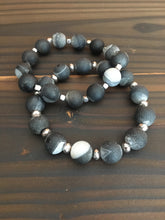 SOLD~Natural stone hexagon silver spacers stretch bracelet.