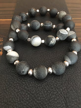 SOLD~Natural stone hexagon silver spacers stretch bracelet.