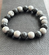 Silver Druzy, Black Lava & Hardware stretch bracelet.