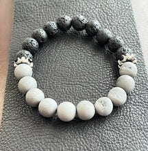 Black Lava, Silver Druzy stretch bracelet.