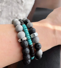 Black Lava, Silver Druzy stretch bracelet.