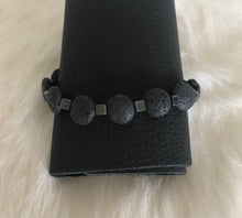 Black Lava Lentil Stone & Hematite Cube Stone Stretch Bracelet
