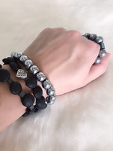 Black Lava Lentil Stone & Celtic Center Stone Stretch Bracelet