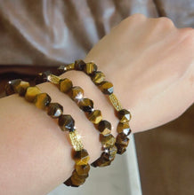 SOLD~Tigers Eye & Gold Plated Bars Stretch Bracelet