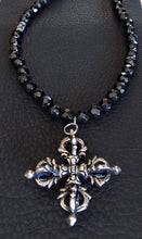 Black Obsidian and Double Dorje Tibetan Cross Pendant
