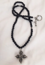 Black Obsidian and Double Dorje Tibetan Cross Pendant