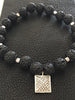 Raw Lava stones square rhinestone center stretch bracelet