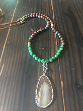 Bezeled Pave Rhinestone Agate Slice, Indian Bloodstone & Jade